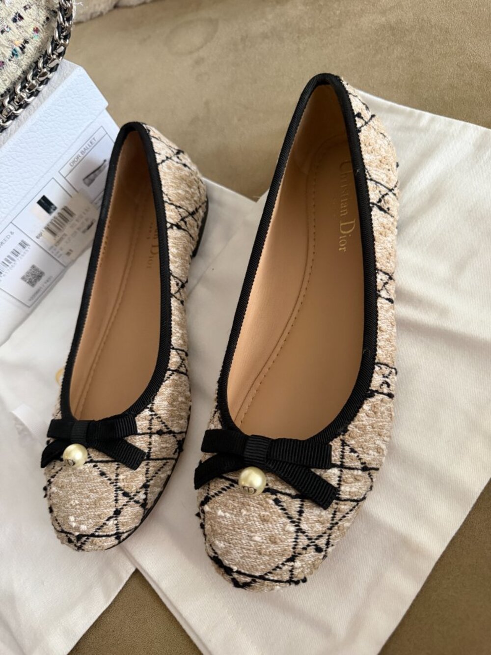 Christian Dior Cannage Tweed Ballerina Flats 39.5
